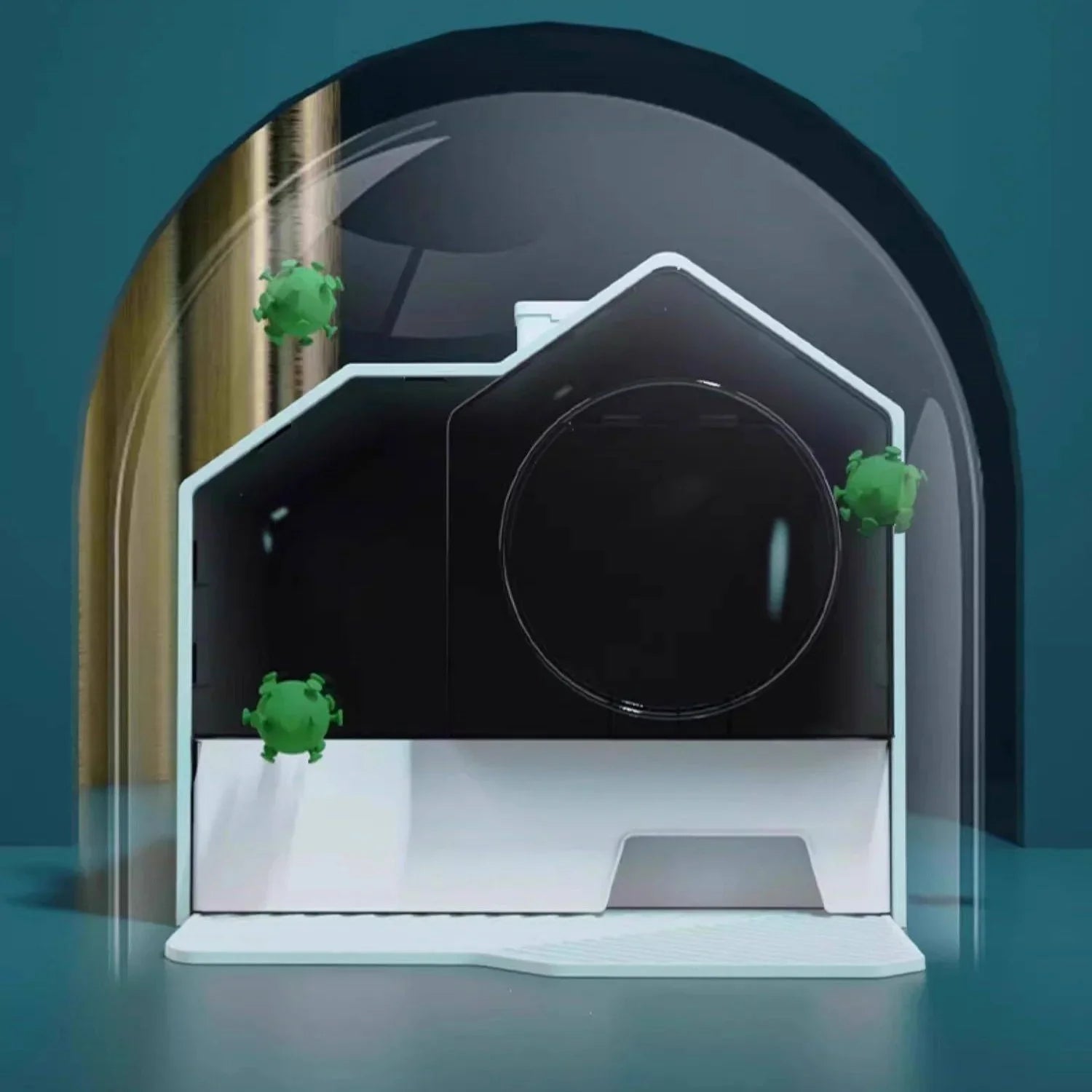 Modern pet litter box with enclosed design and hygiene protection for cats and dogs