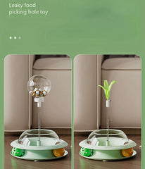 Interactive Cat Treat Dispenser Toy – 3-in-1 Cat Teaser Wand, Spinning Turntable & Food Puzzle Ball-PETROOM