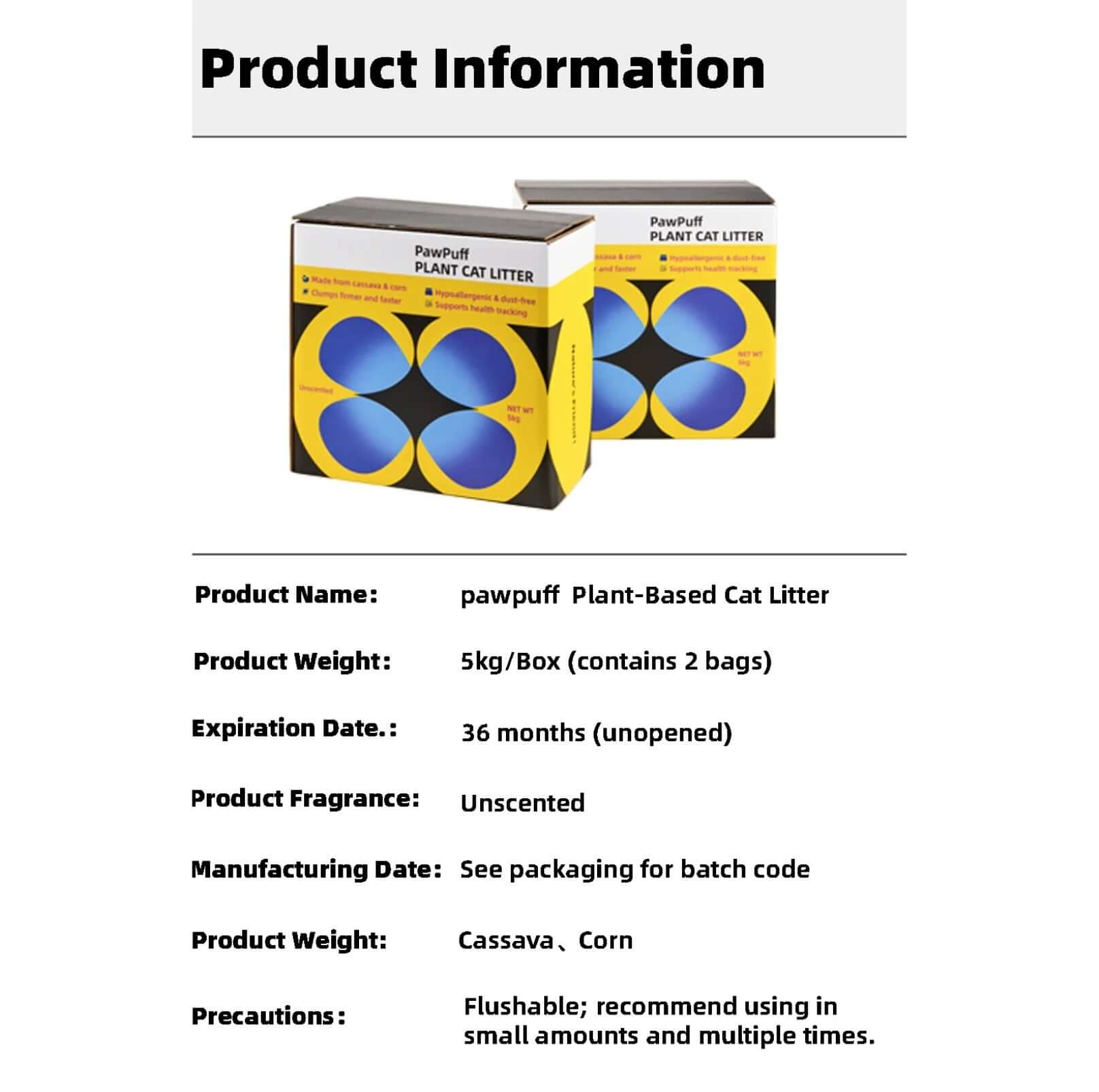 PawPuff 100% Natural Plant-Based Cat Litter - Corn & Cassava, 5kg-Petroom