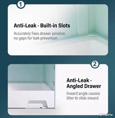 Anti-leak cat litter box with built-in slots and angled drawer for mess-free use