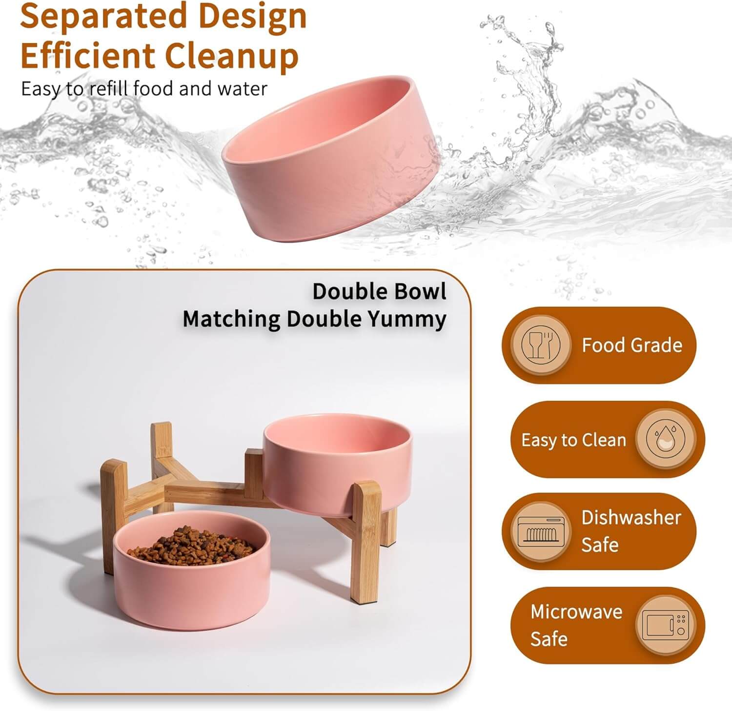 Petroom Ceramic Dog & Cat Bowls with Wooden Stand – Non-Slip Elevated Food & Water Feeder-Petroom