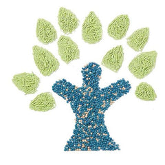Blue and green pet food kibble shaped as a tree with leaf clusters, ideal for cats and dogs