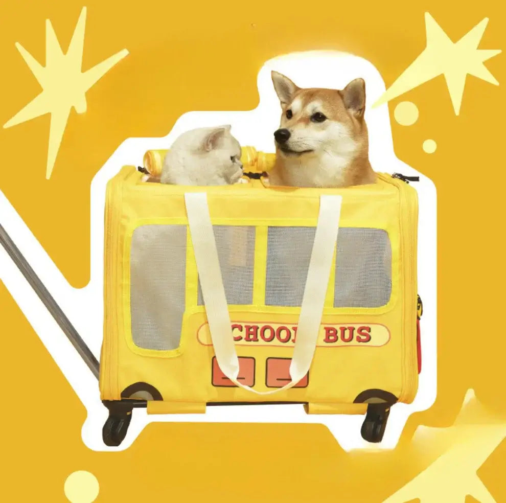 PurLab Multifunctional School Bus Pet Travel Pet Carrier Pet Bag With Wheels-Petroom