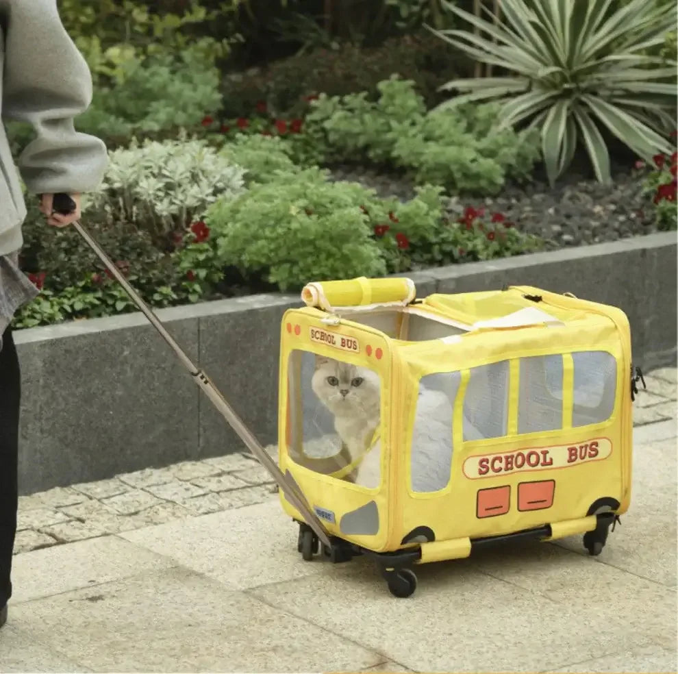 PurLab Multifunctional School Bus Pet Travel Pet Carrier Pet Bag With Wheels-Petroom