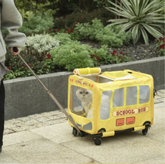 PurLab Multifunctional School Bus Pet Travel Pet Carrier Pet Bag With Wheels-Petroom
