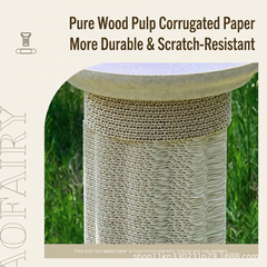 Roman Column Aesthetic Corrugated Cat Scratching Post made of pure wood pulp corrugated paper for durability.