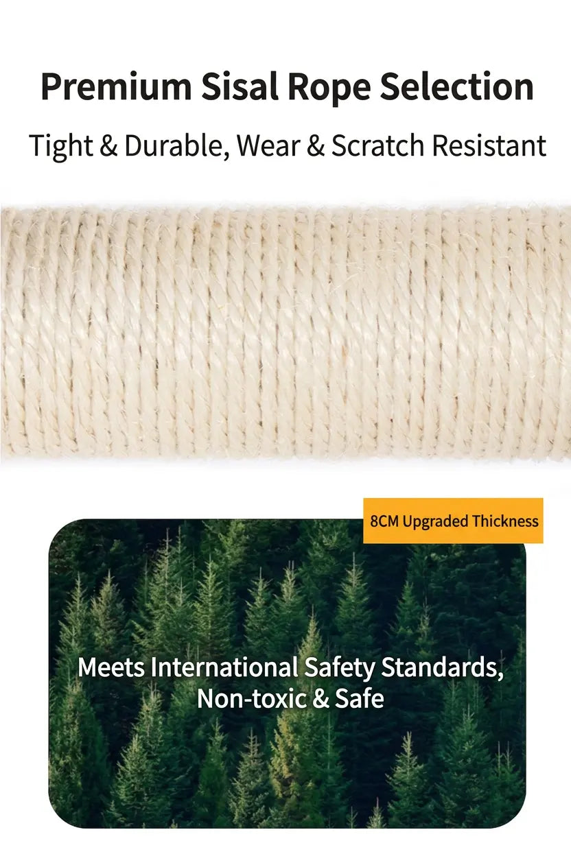 Premium Sisal Rope Selection for durable cat trees, 8cm thickness, meets safety standards, non-toxic and scratch resistant.