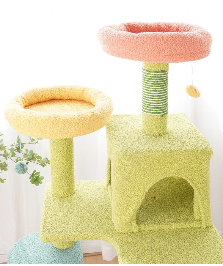 Tall Cat Tree Multi-Level Aesthetic Cat Tower with Sisal Posts 154cm featuring cozy perches in pastel colors.