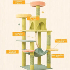 Petroom 154cm tall multi-level aesthetic cat tower with sisal posts and hanging hammock.