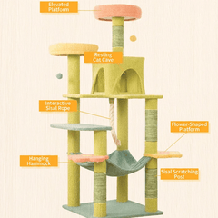 Tall Cat Tree Multi-Level Aesthetic Cat Tower with Sisal Posts 154cm, featuring elevated platforms and resting areas.