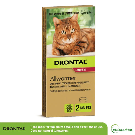 Drontal Cat Allwormer Tablets for Large Cats 6KG x 2 Tablets-PETROOM