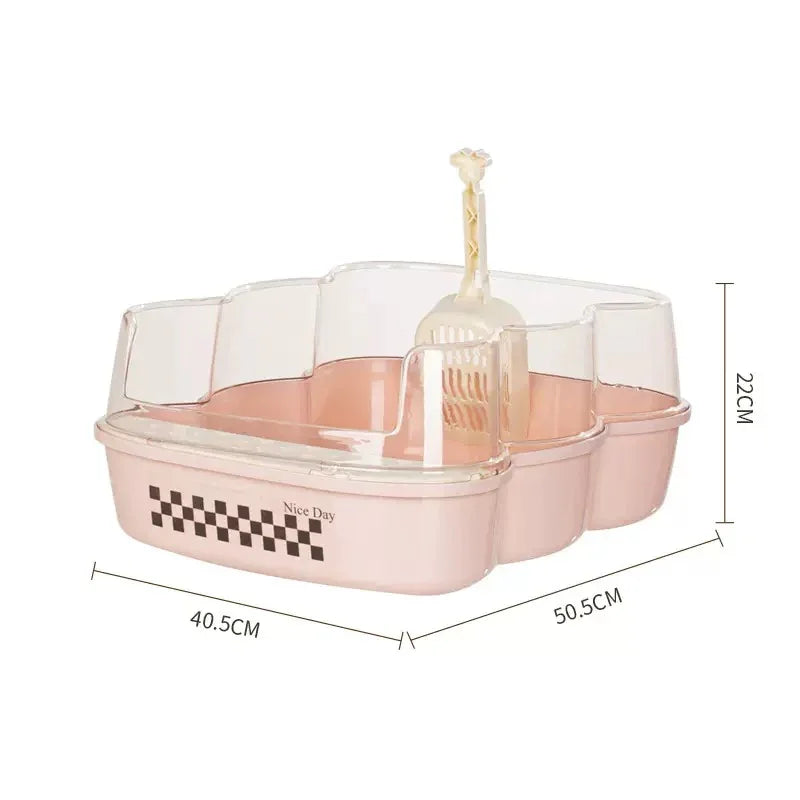 Transparent Semi-Enclosed Large Cat Litter Tray with Scoop, featuring an open-top design and dimensions of 40.5cm x 50.5cm.