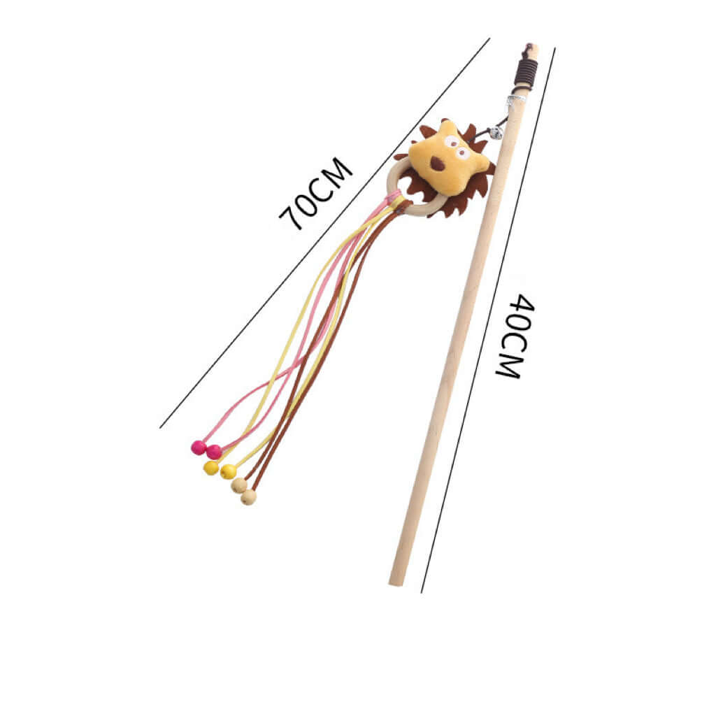 Wooden Cat Teaser Wand Cat Toy Bear & Lion Design-Petroom