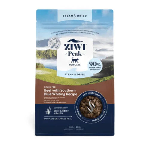 ZIWI PEAK Steam & Dried Grass-Fed Beef with Southern Blue Whiting Cat Food-Petroom