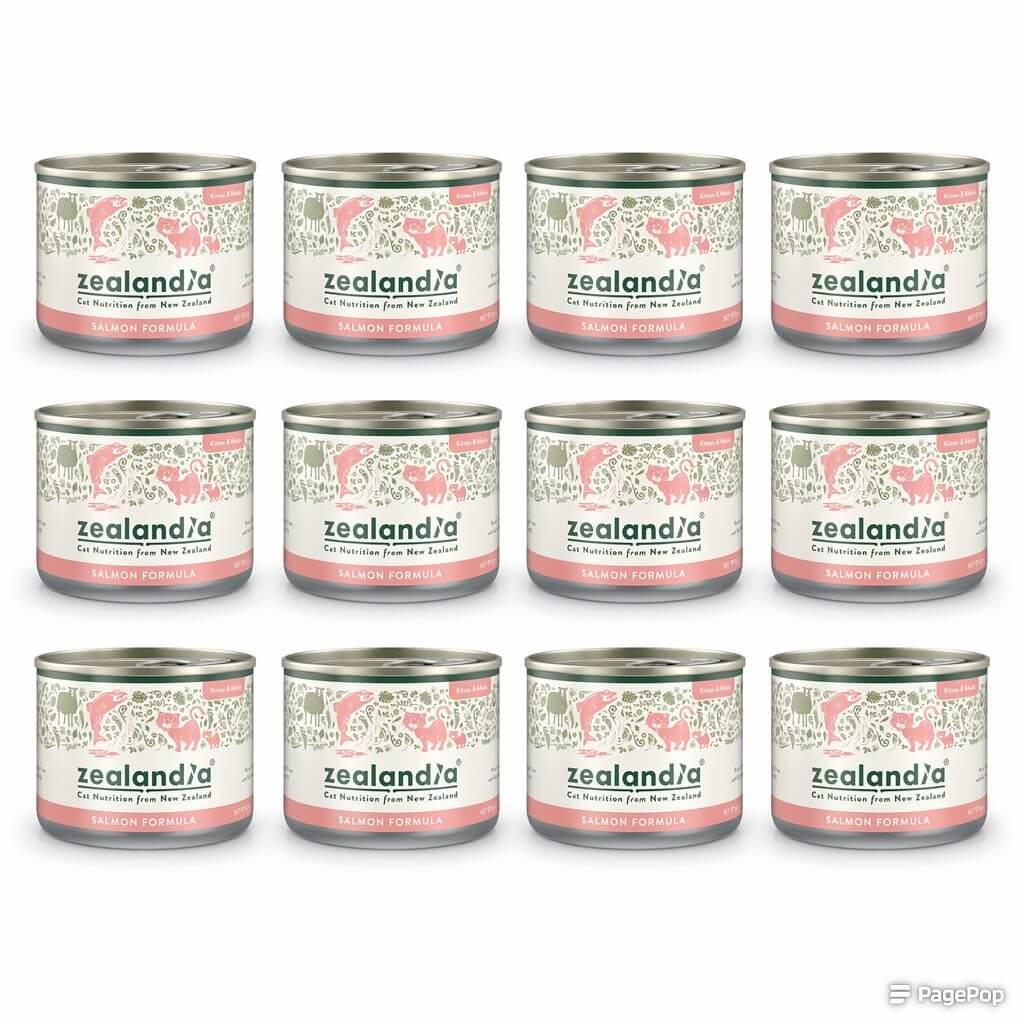 Zealandia Mousse Pate Salmon for Kitten & Mama - Grain-Free Wet Cat Food in 12 cans, featuring New Zealand Salmon formula.