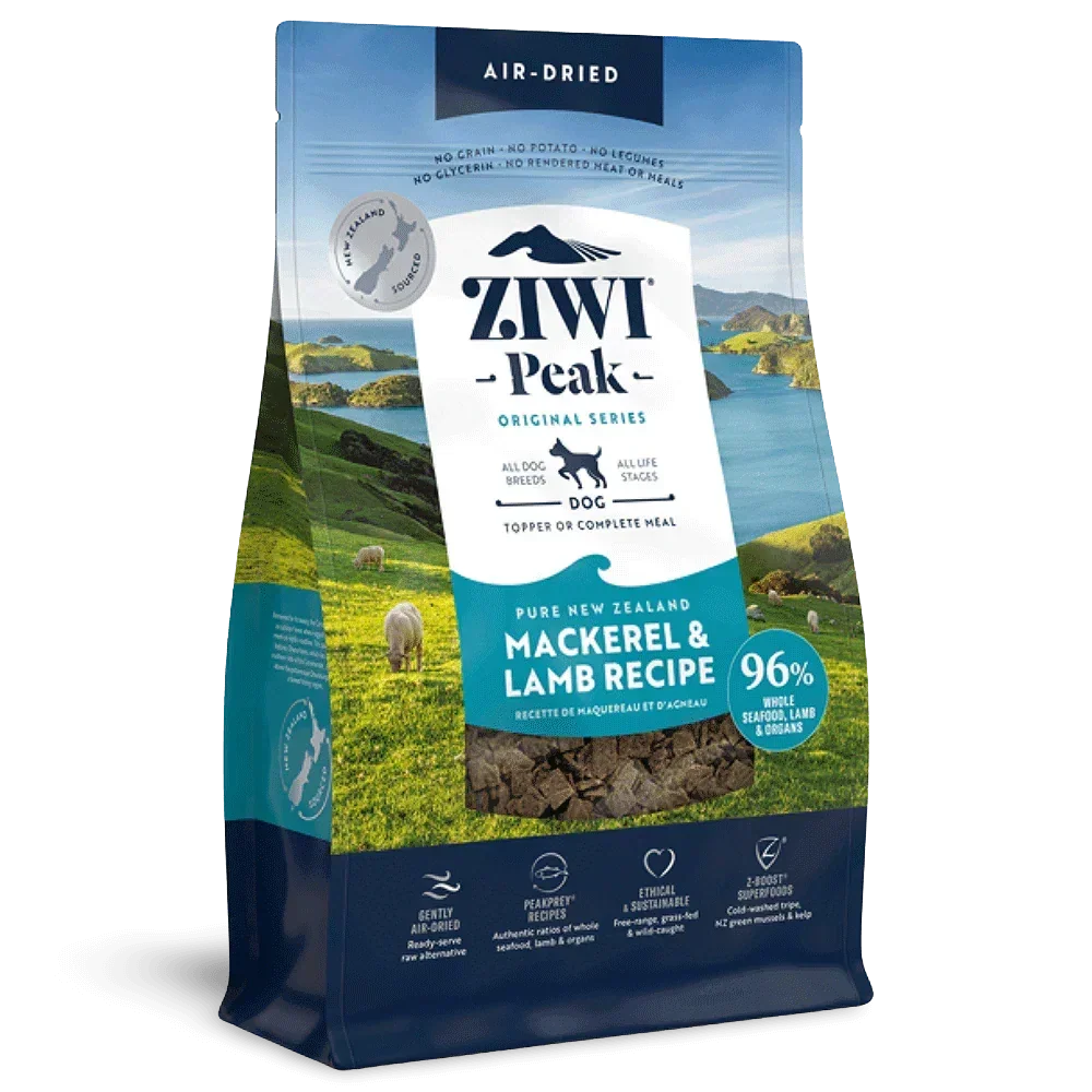 Ziwi Peak Air-Dried Mackerel & Lamb Dog Food for All Breeds, 96% Seafood, Lamb & Organs