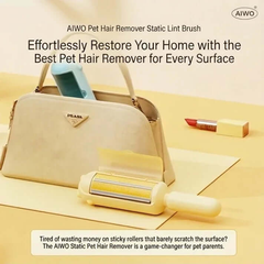 AIWO Pet Hair Remover Static Lint Brush with a beige handbag on a light background
