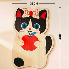 Aesthetic Wall-Mount Cat Scratch Pad Wall Protector featuring a cute cat design holding an apple, dimensions 35cm x 50cm.