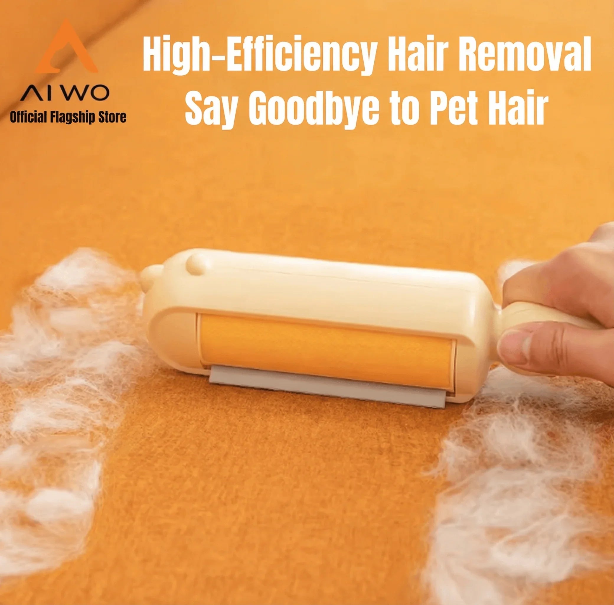 AIWO Pet Hair Remover Static Lint Brush in action removing pet hair from a fabric surface.