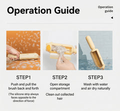Operation guide for AIWO Pet Hair Remover Static Lint Brush with step-by-step instructions for effective use.