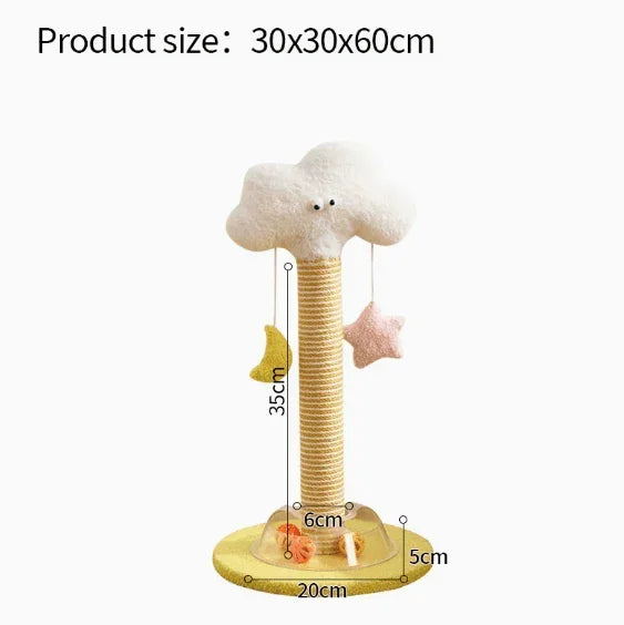 Cloud-shaped cat scratching post with hanging toys, 30x30x60cm, ideal for indoor cats