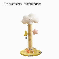 Cloud-shaped cat scratching post with hanging toys, 30x30x60cm, ideal for indoor cats