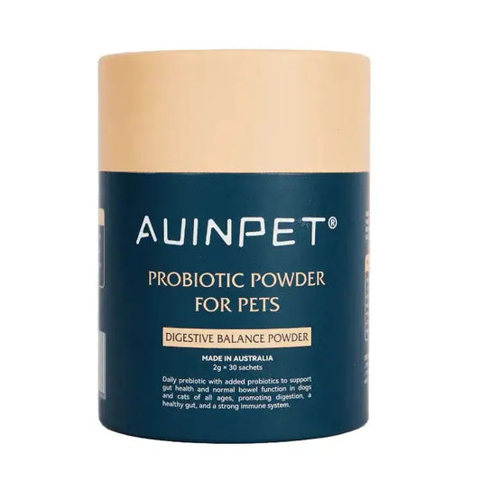 Auinpet probiotic powder for pets container on a light gray background