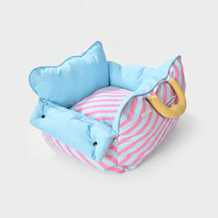 Dopamine-Styled Dog Travel Car Seat - Vibrant Macaron Safety Sofa for Dogs & Cats in blue and pink stripes.