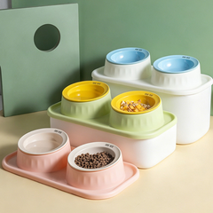 Ceramic Double Raised Cat Bowl with Non-Slip Stand
