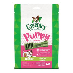 Greenies Puppy Dental Dog Treats - Original Teenie 340g packaging with puppy dental chew sticks.