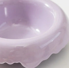 Lavender pet bowl with scalloped edge, stylish cat or dog feeding dish