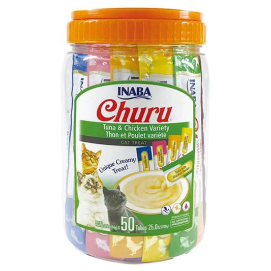 INABA Churu Puree Cat Treats - Tuna & Chicken Varieties Bulk Pack 50 x 14g