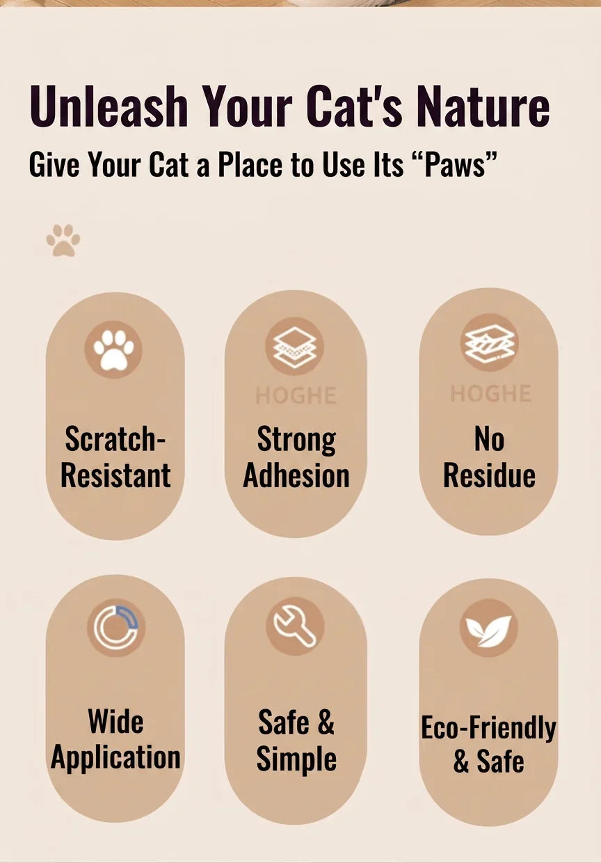 Unleash Your Cat's Nature with Lucky Day Self-Adhesive Cat Scratcher Wall Protector features.