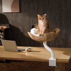 Michu DeskMate Desk-Mounted Cat Tree Perfect For WFH with cat sitting comfortably in a stylish perch.
