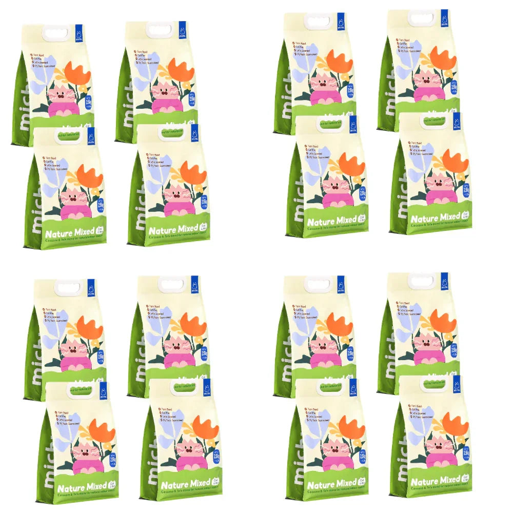 Michu Mixed Nature Plant Cat Litter –Tofu & Cassava Litter 2.5kg/6L packaging displayed in a grid layout.