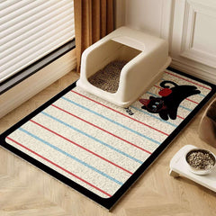 Non-Slip Easy Clean PVC Cat Litter Mat Beige placed under a cat litter box to catch scattered litter and keep floors clean.