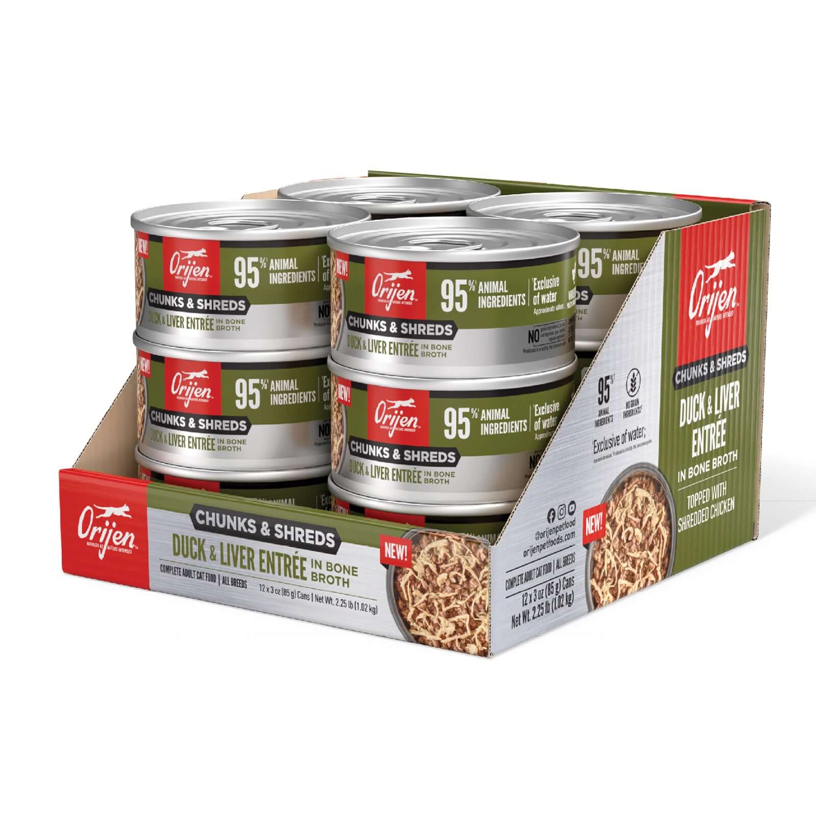 Orijen Chunks and Shreds Duck and Liver Wet Cat Food 85g x12-PETROOM