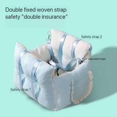 Sky Blue Dog Travel Car Seat - Safety Sofa for Dogs & Cats Under 10kg featuring double fixed woven straps.