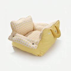 Dopamine-Styled Dog Travel Car Seat - Vibrant Macaron Safety Sofa for Dogs & Cats in yellow checkered pattern.