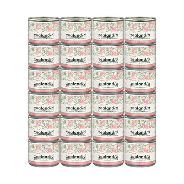 Zealandia Mousse Pate Salmon for Kitten & Mama - Grain-Free Wet Cat Food cans stacked neatly.