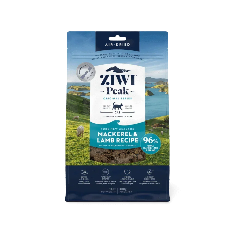 Ziwi Peak air-dried cat food, mackerel & lamb recipe, 96% seafood & organs, for all life stages