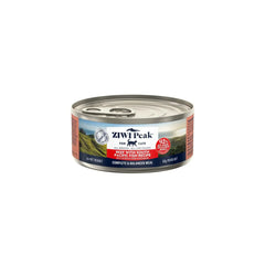 Ziwi Peak Beef With South Pacific Fish Cat Wet Food can with a scenic background and nutrition details.