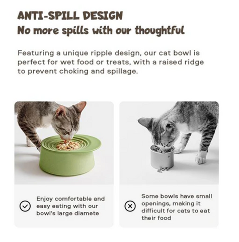 Michu Ceramic 3pcs Dinnerware Set- Raised Bowl and Plate Set for Everyday Pets Essentials