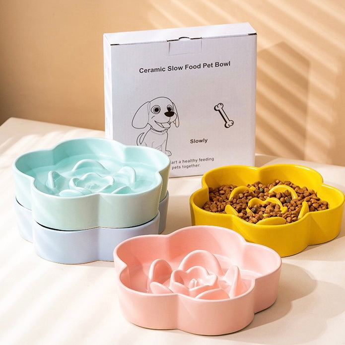 Petroom Ceramic Slow Feeder Bowl For Cat and Small Dog