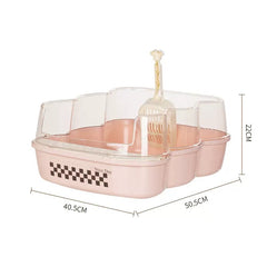 Transparent Semi-Enclosed Large Cat Litter Tray with Scoop