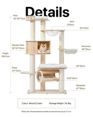 Michu Lumi Multi-Layer Solid Wood Cat Nest Tree 170cm - White
