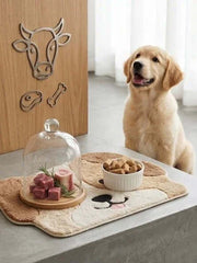 PawDry Freeze-Dried Beef Raw Meaty Bone (RMB) 100g dog feeding scene with a Golden Retriever and pet treats.