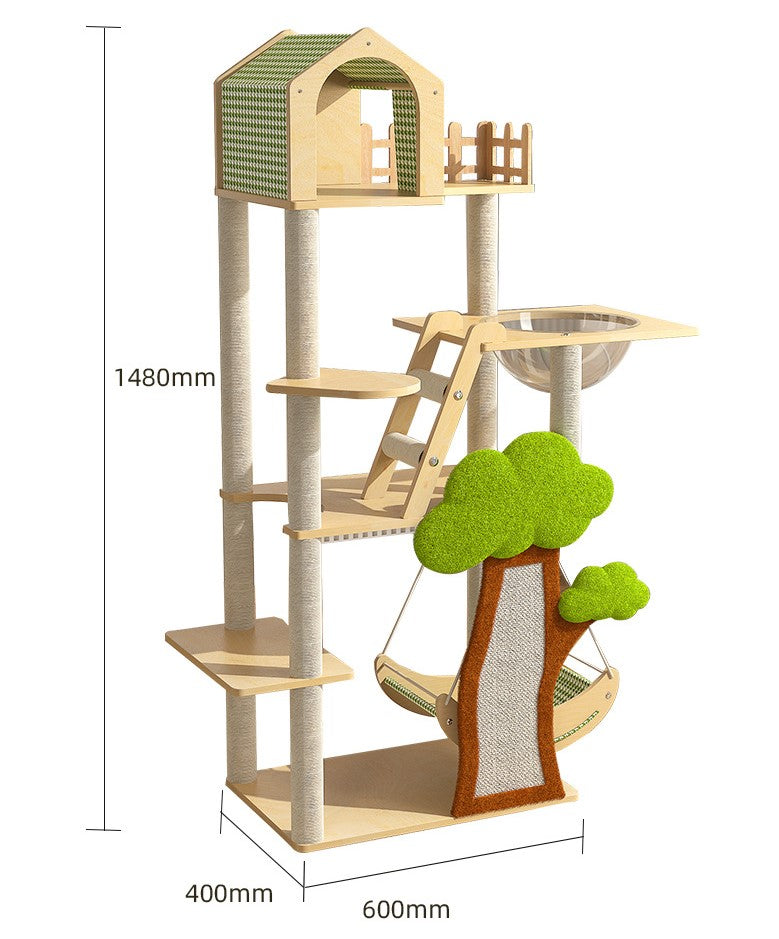 148cm Tall Forest Tree House Cat Tree for Large Cats Deluxe Edition-7 Level Tower with Space Capsule & House