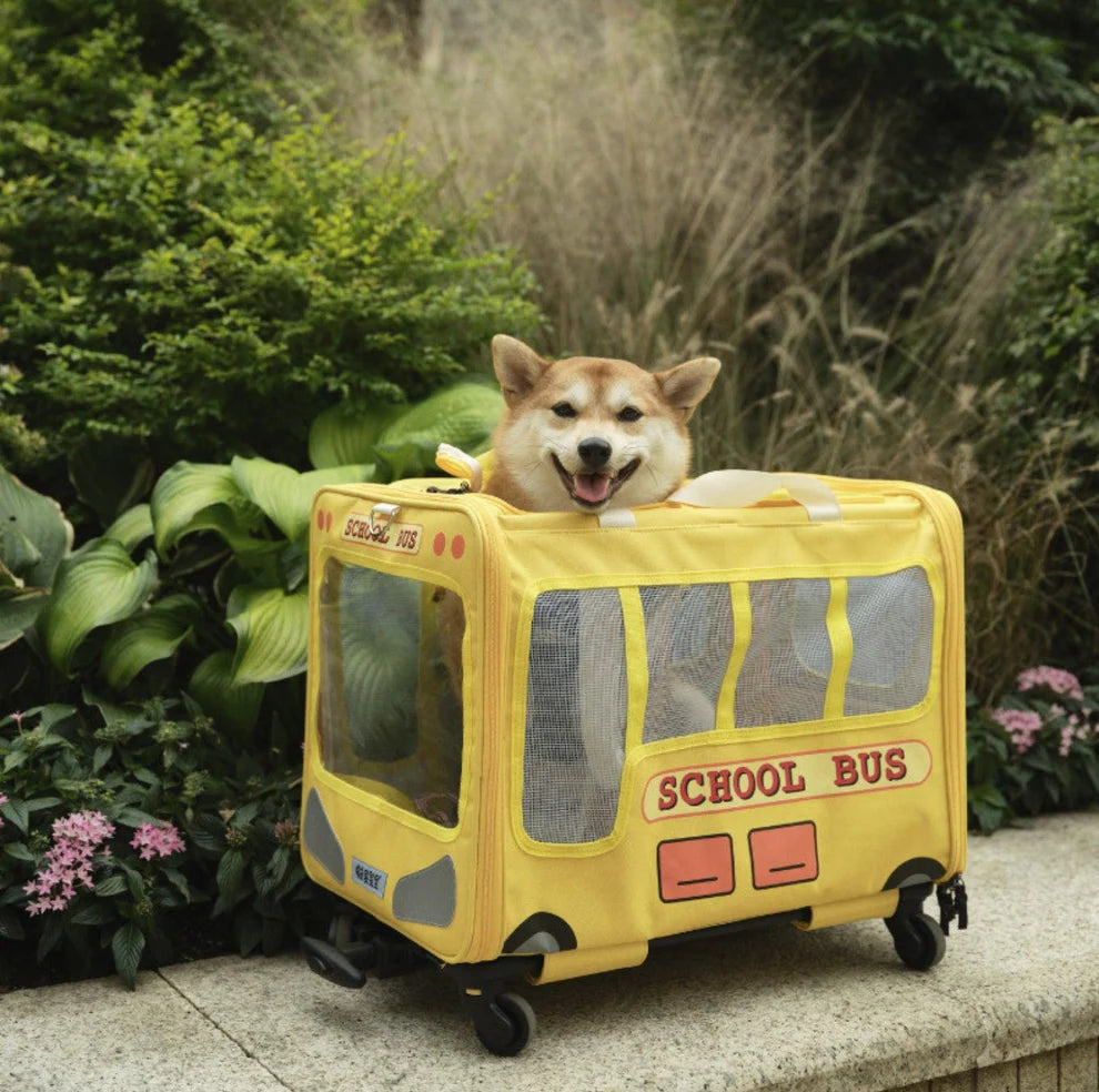 PurLab Multifunctional School Bus Pet Travel Pet Carrier Pet Bag With Wheels