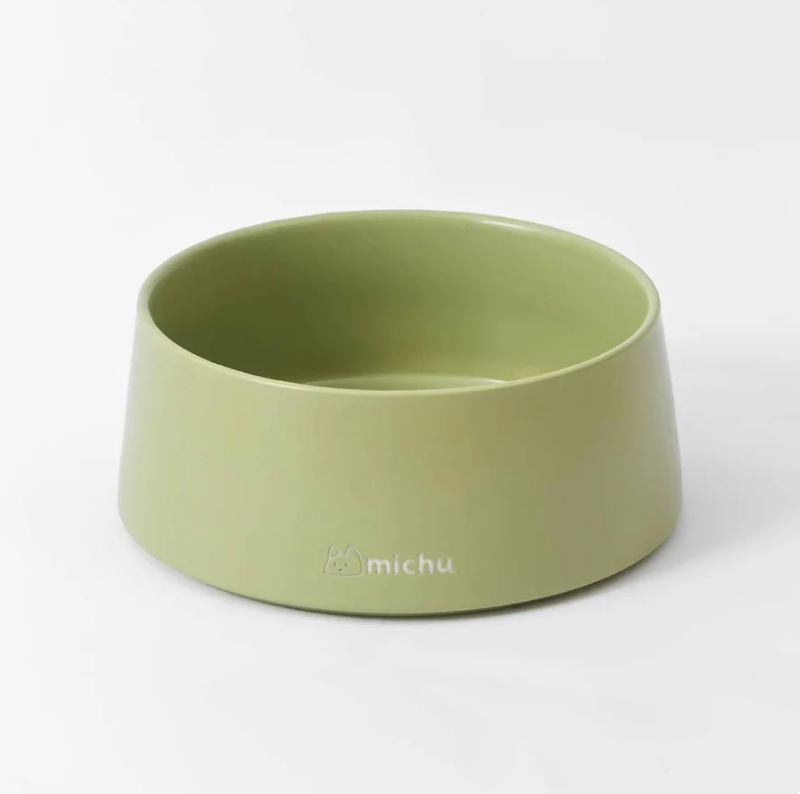 Michu Ceramic 3pcs Dinnerware Set- Raised Bowl and Plate Set for Everyday Pets Essentials